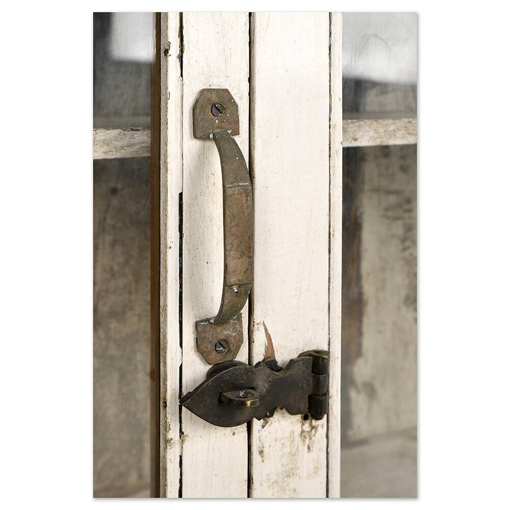 Solid wood wall display case with white patina