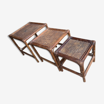 3 tables pull-out rattan year 80
