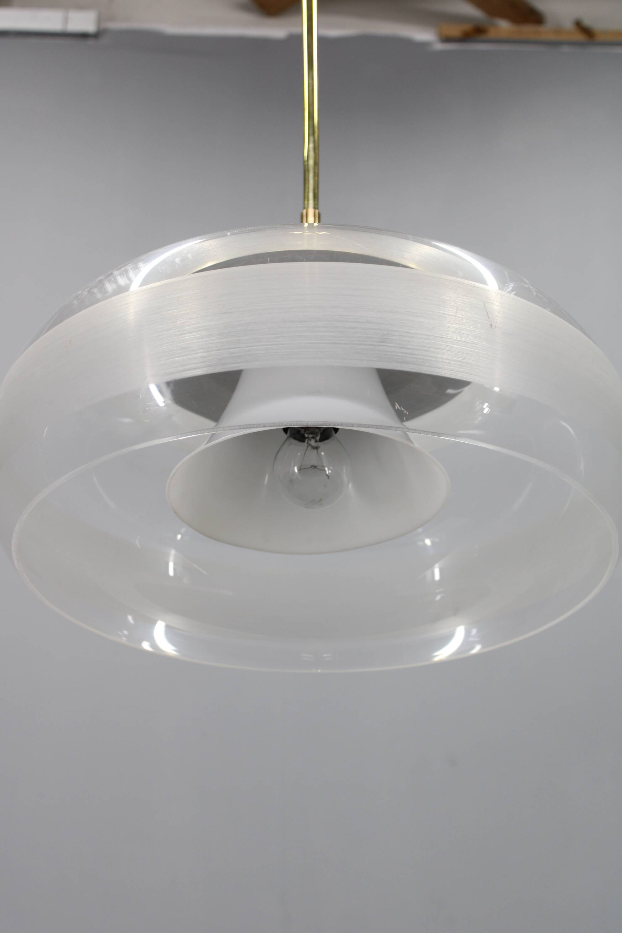 Italian mid-century brass and plastic pendant lamp, 1970s