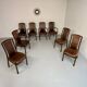 Set of 8 wooden and thick leather armchairs, Girsberger design, 80s