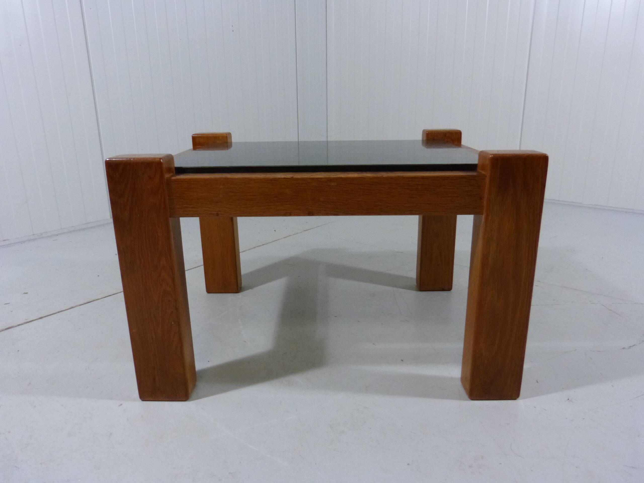 Brutalist coffee side table in oak & natural stone 1970's