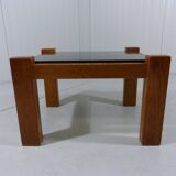 Brutalist coffee side table in oak & natural stone 1970's