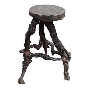 Tabouret de bar brutaliste en bois de vigne