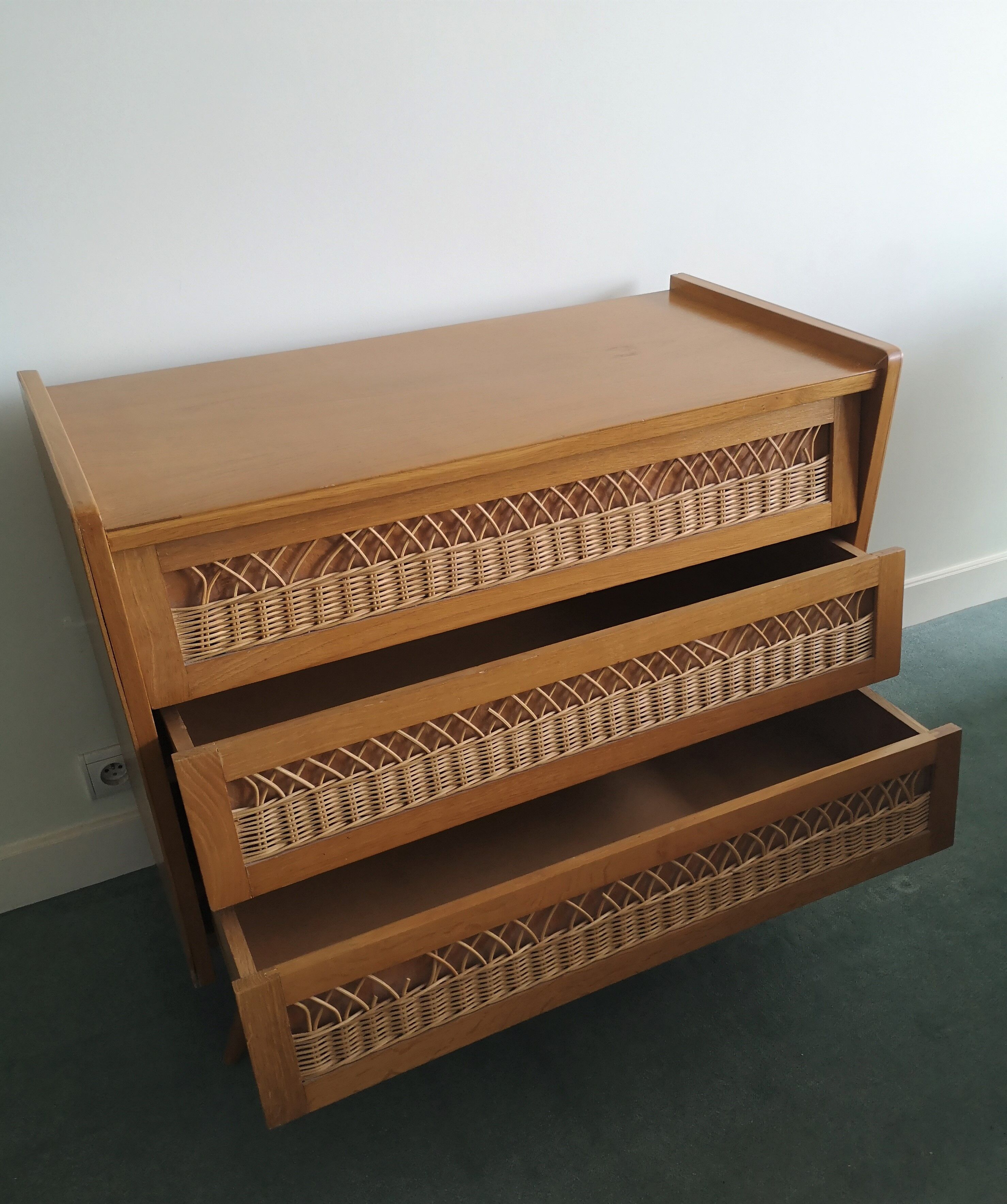 Vintage commodity wood and rotin 1950s