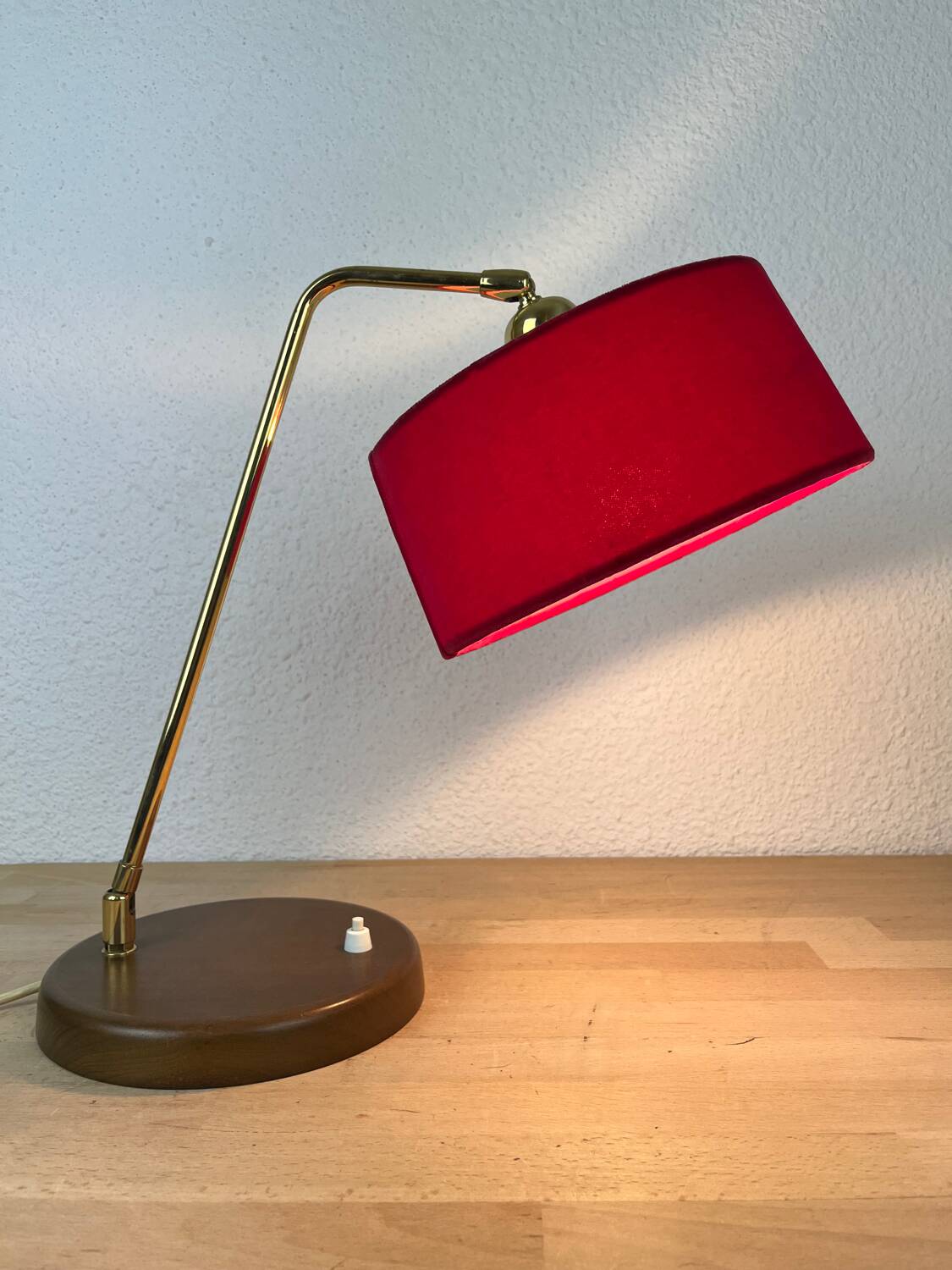 Vintage wood and brass lamp, 1950s