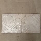 Set of 2 signed ceramic panels, still life, 1950