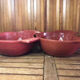 Paire de plat forme poule céramique rouge
