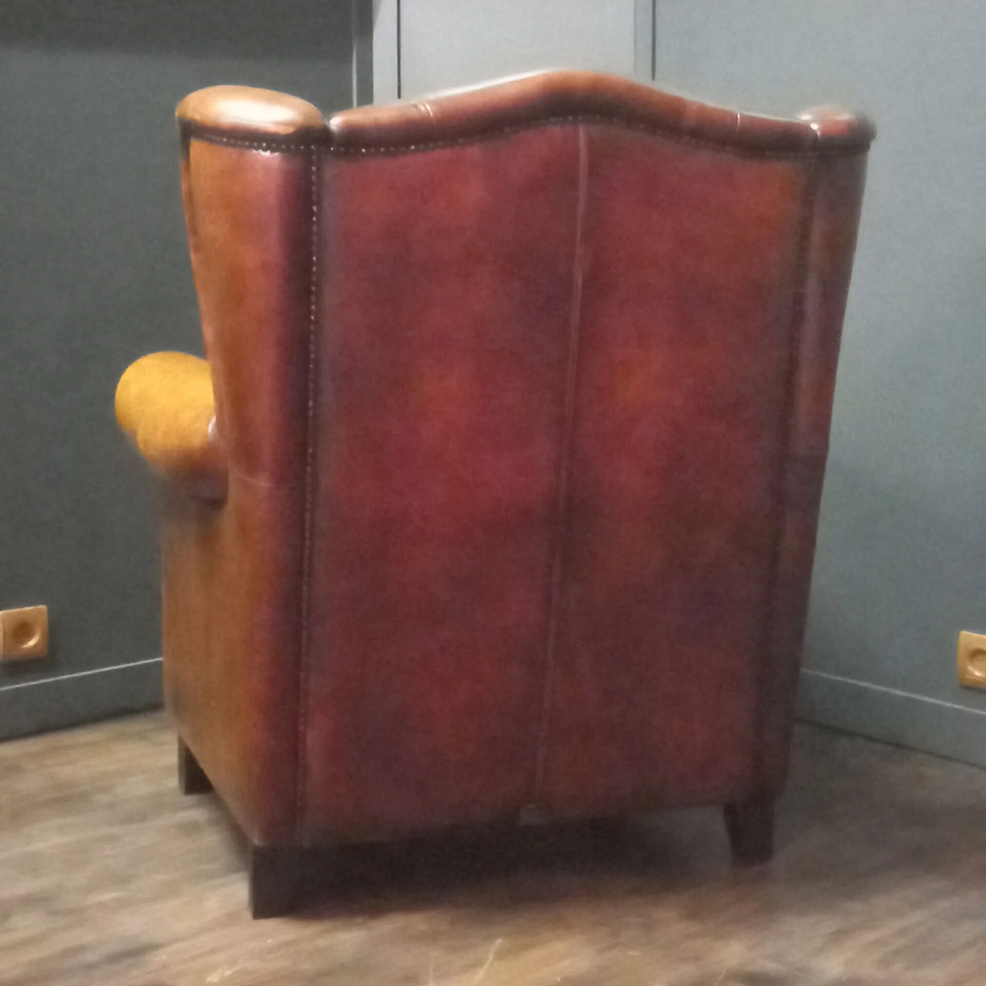 Robust vintage sheepskin armchair