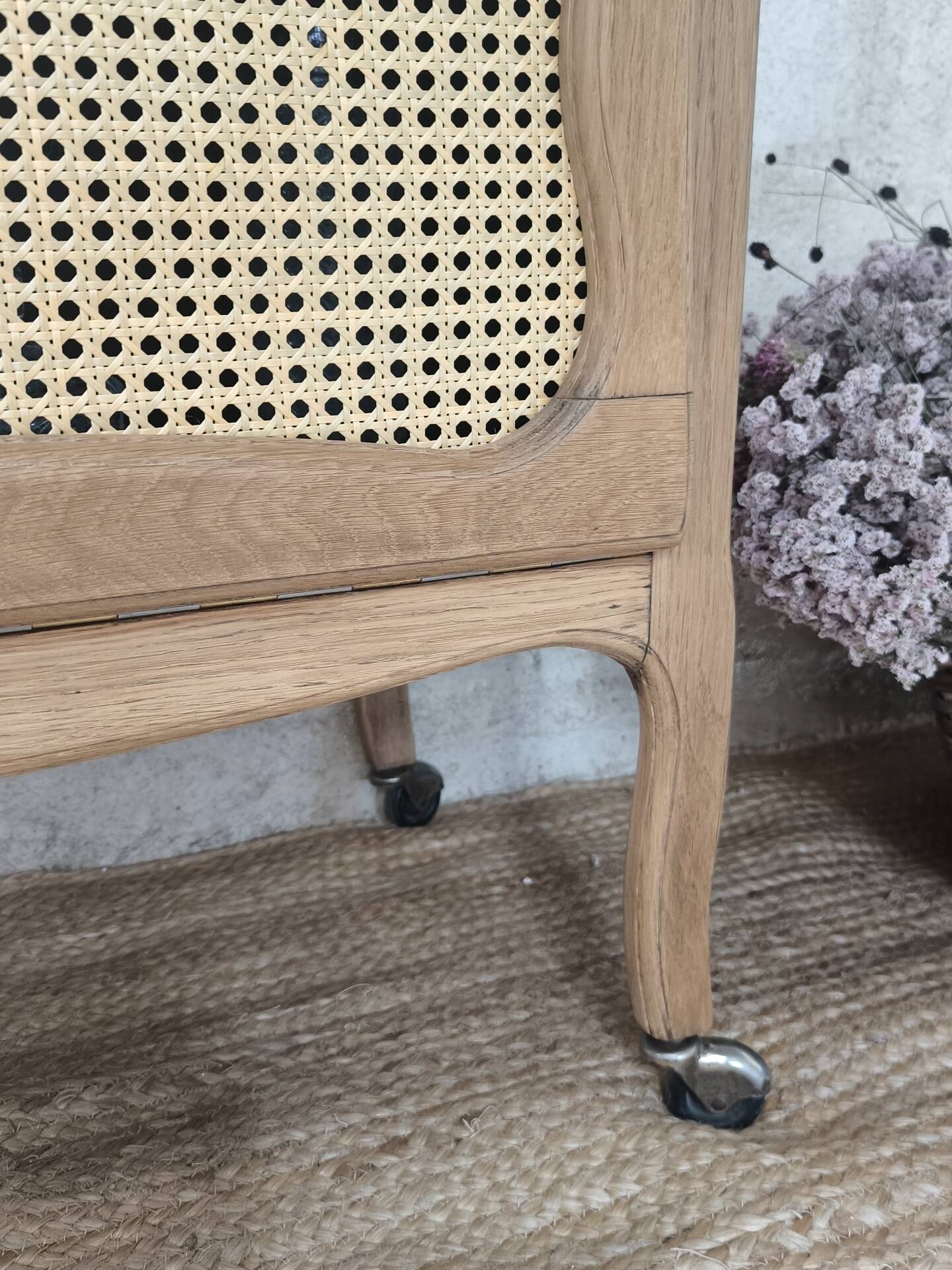 Bar cabinet / Sideboard in oak & natural caning – 1950s