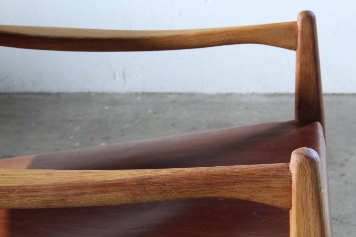 Pair of vintage Per-Olof Scotte "Premier 69" oak armchairs in cognac leather