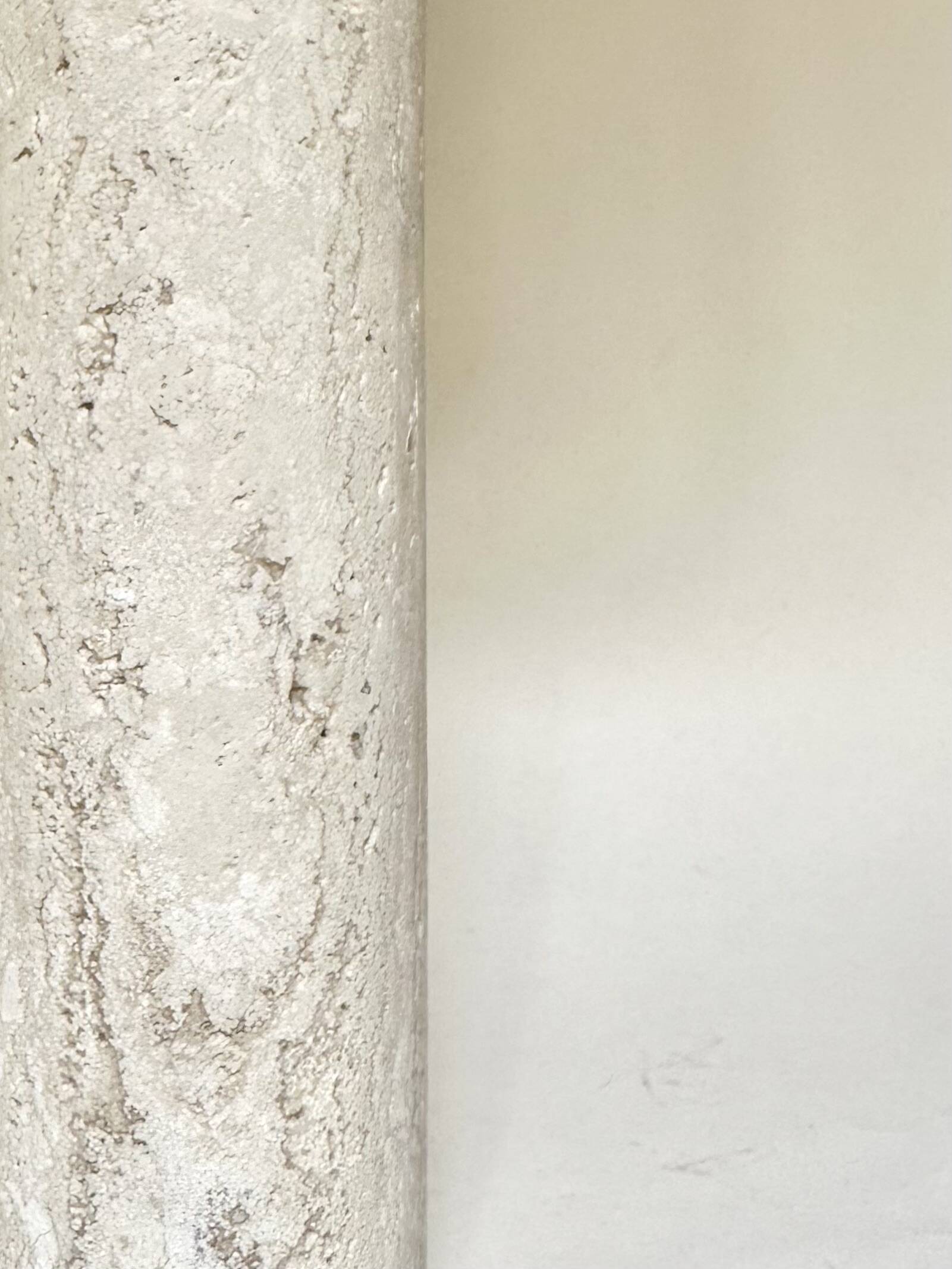 Travertine lamp with round linen shade