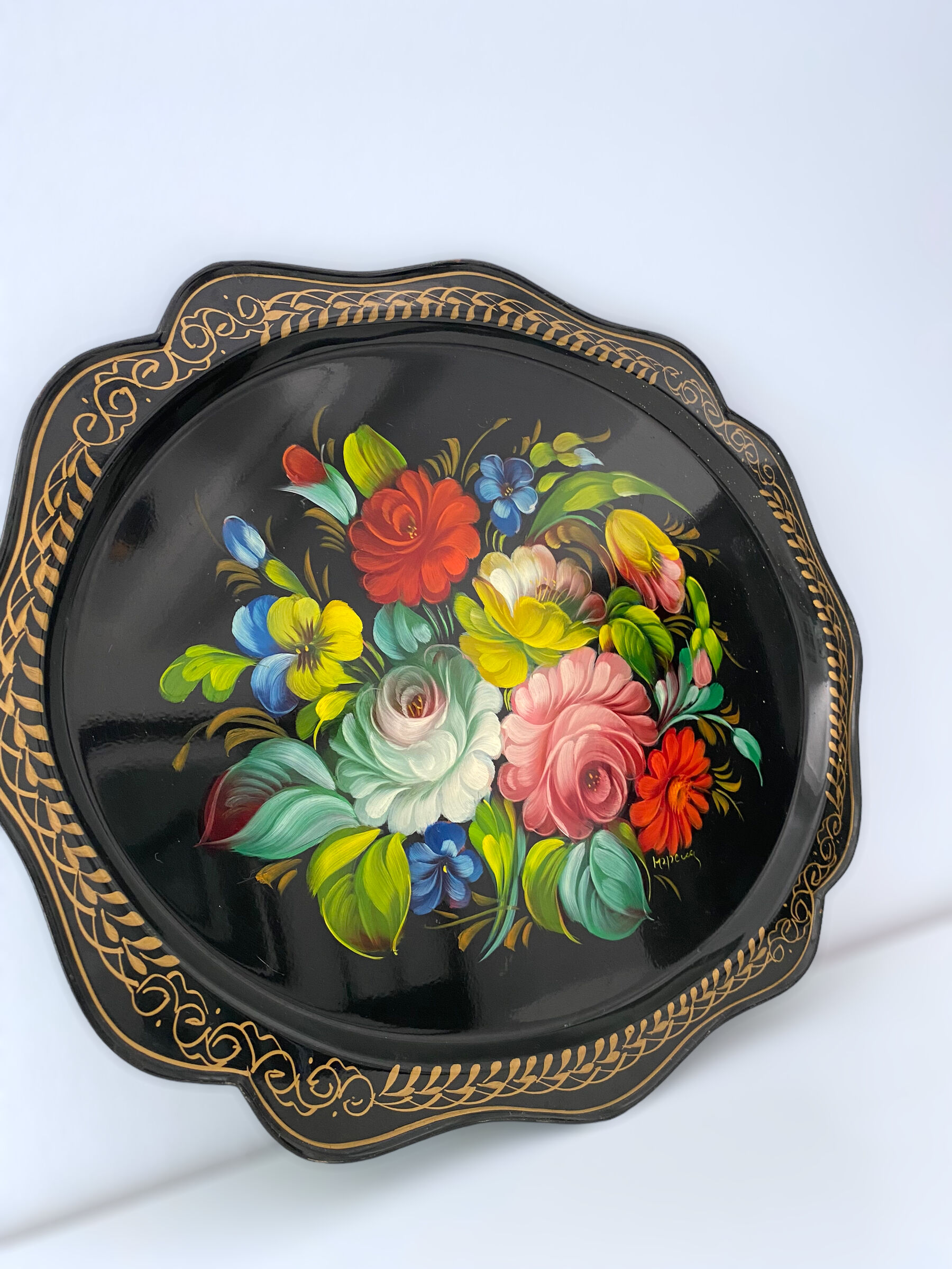 Metal tray Russian folk craft Jostovo