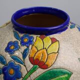 Vase Boch Keramis par Catteau, à décor floral polychrome, Belgique, années 1930