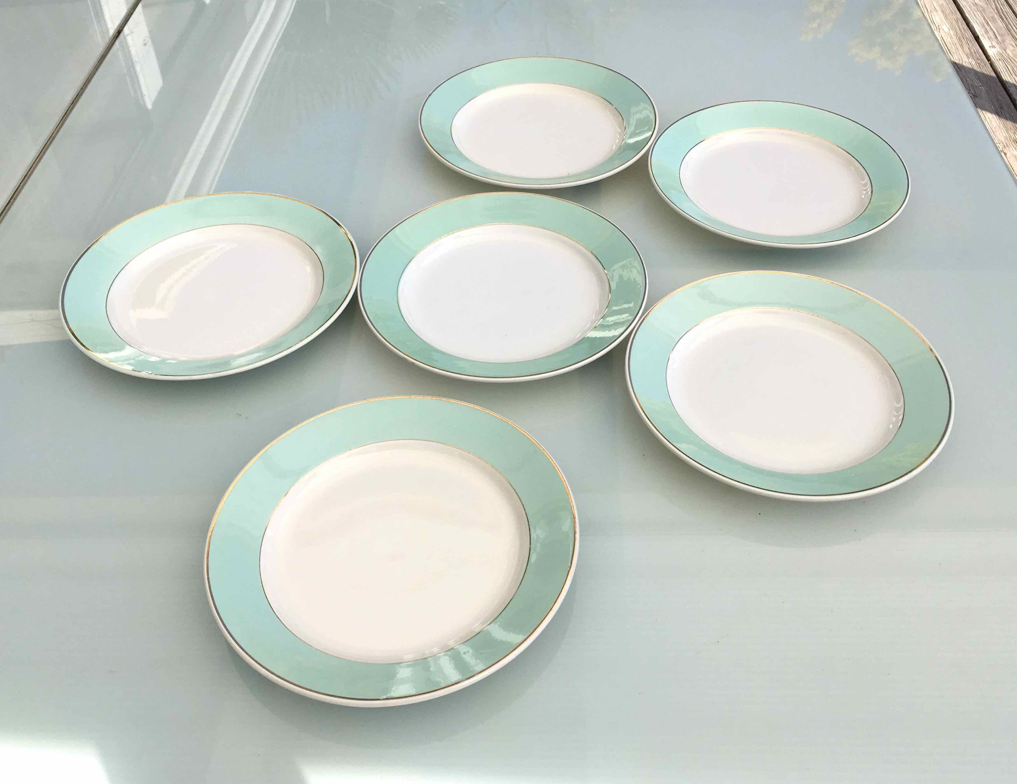 Set 6 flat plates fine earthenware Lunéville Meudon