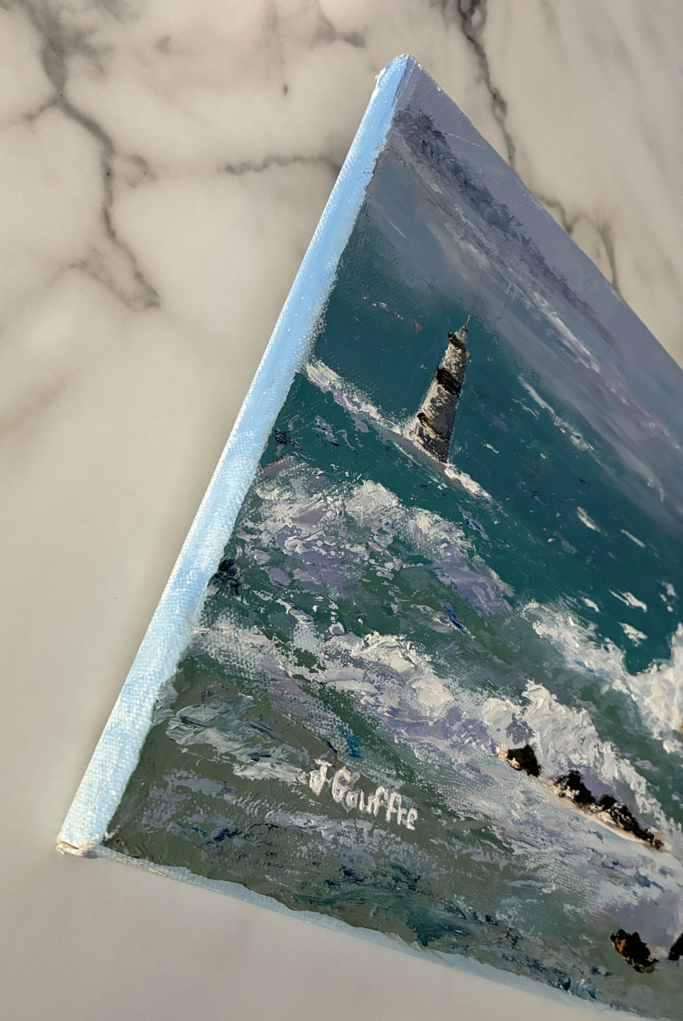 Oil painting on canvas Lighthouse Raz de Sein