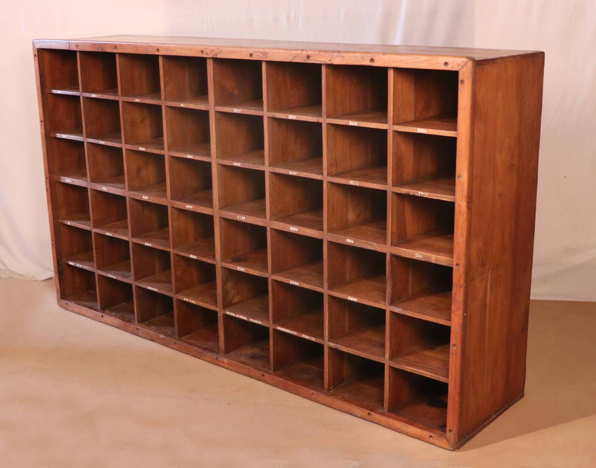 Old professional piece of furniture - postal sorting with 48 lockers in Burmese teak