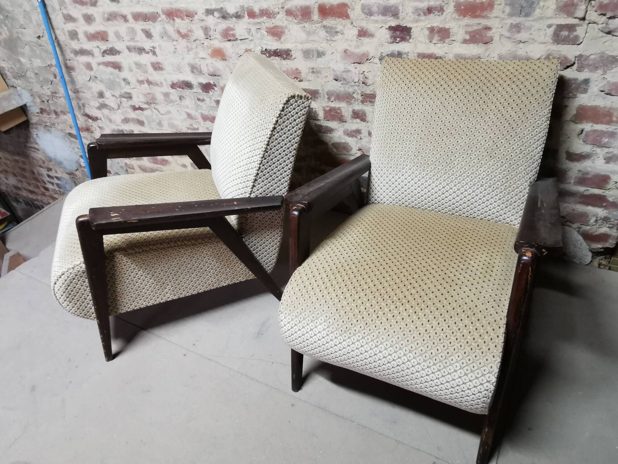 Paire de Fauteuils club / Chauffeuse vintage 50's , pieds compas