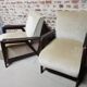 Paire de Fauteuils club / Chauffeuse vintage 50's , pieds compas