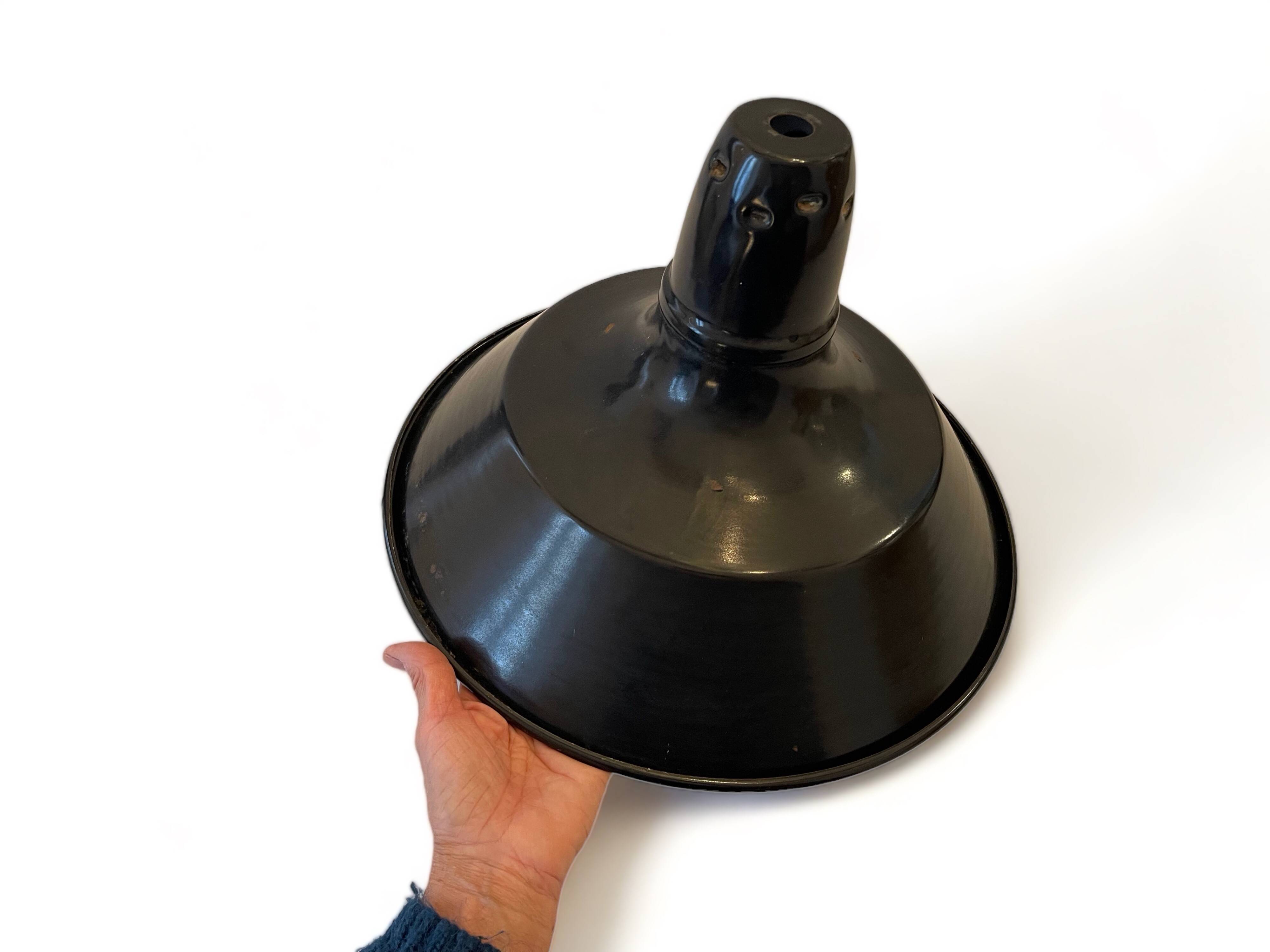 Large industrial lampshade in black enameled sheet metal, vintage 1950 N1