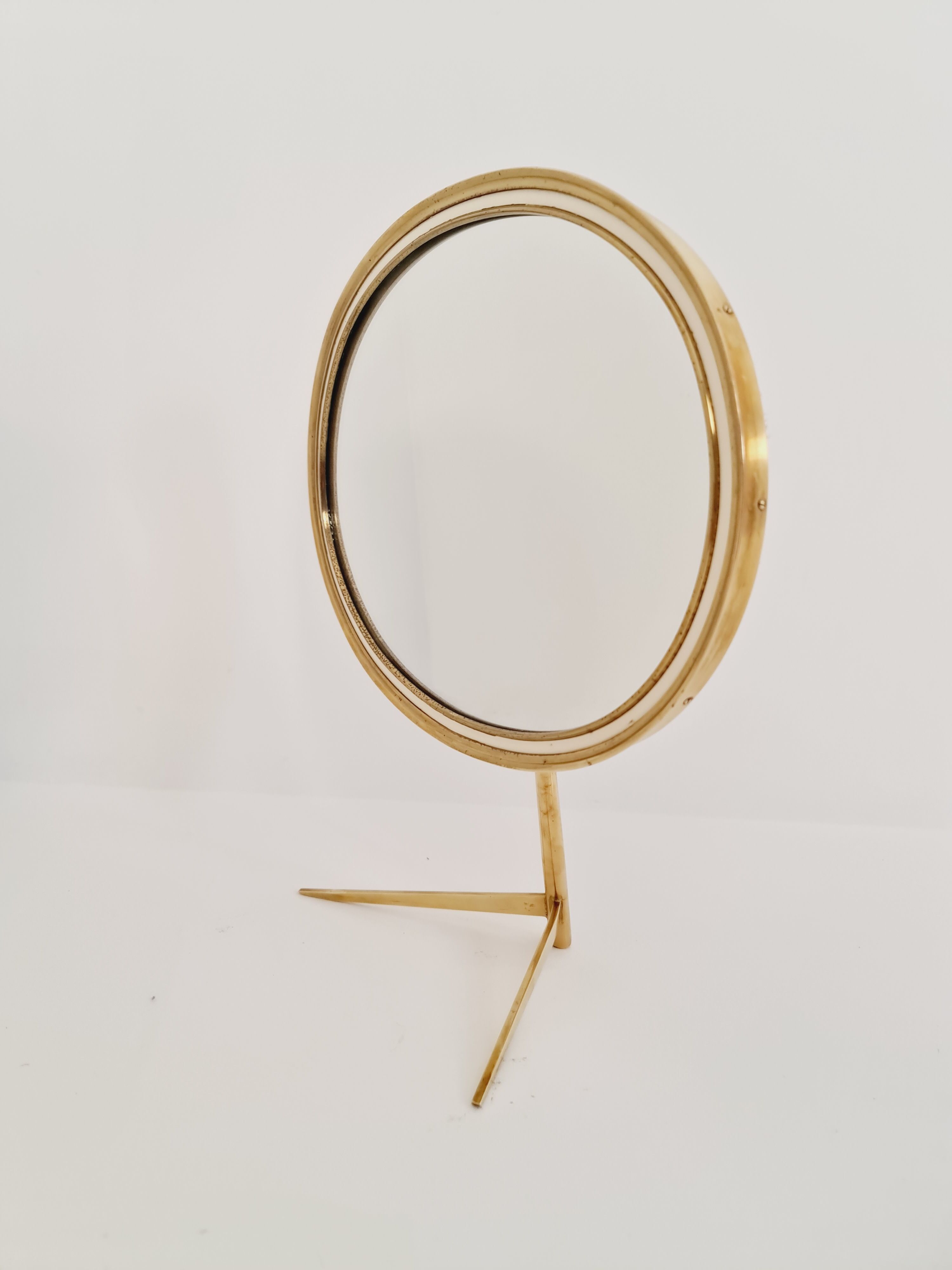 Mid century vanity brass  table mirror von vereinigte werkstätten münchen germany 1960s