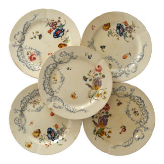 5 assiettes terre de fer polychrome hb Choisy le roi
