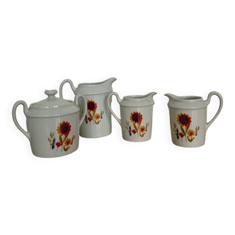 Set of three pitchers and a sugar pot in Sologne Porcelain