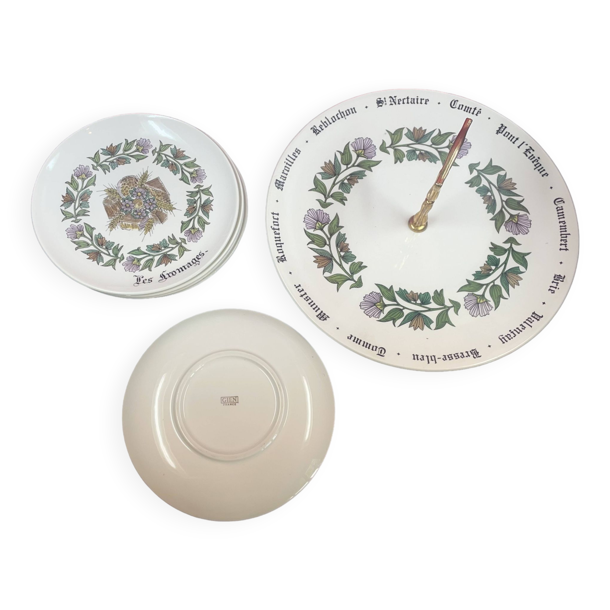Gien earthenware cheese service 7 pieces including 6 plates + tray