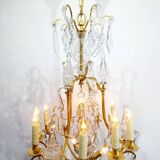 12-light bronze and crystal cage chandelier