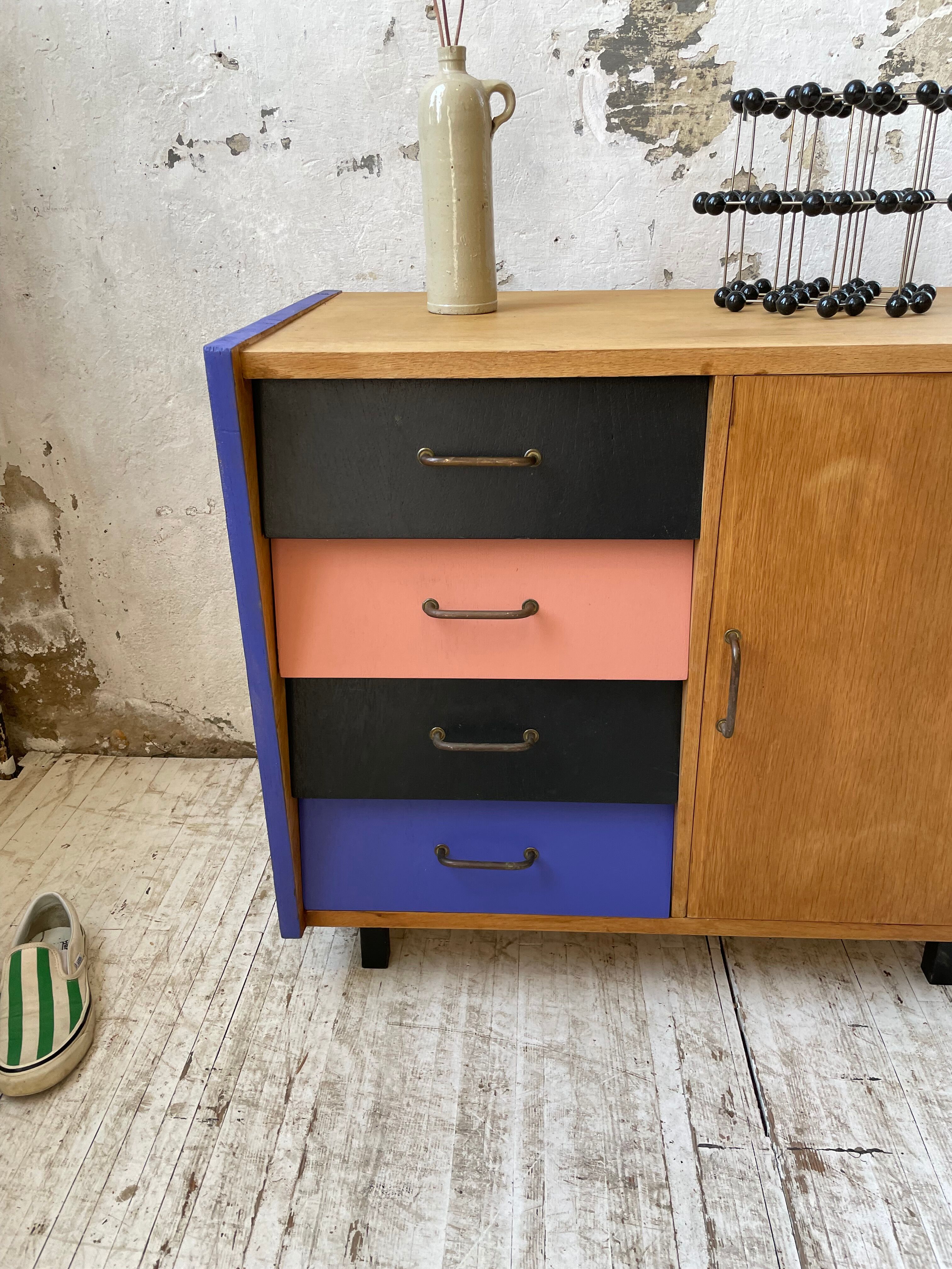 Meuble commode colorée années 60