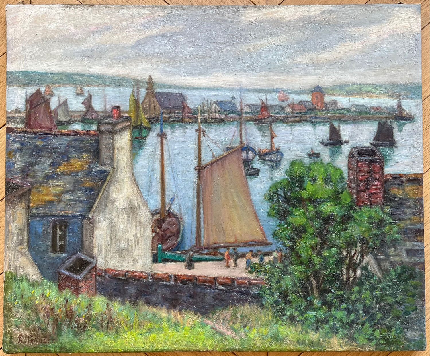 The port of Camaret, oil on canvas signed Henry Gaulet