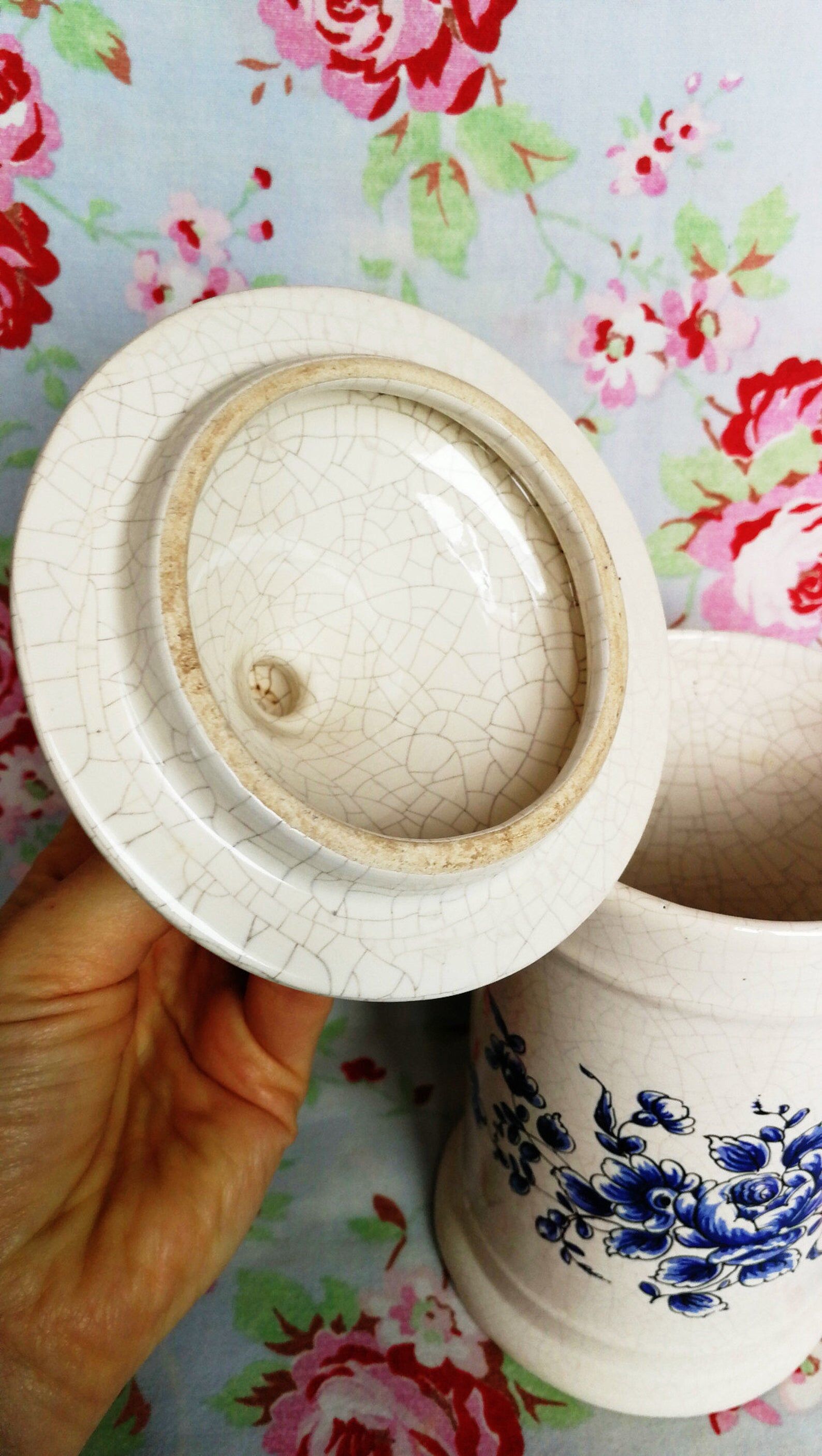 Old apothecary vintage blue flowers flacon