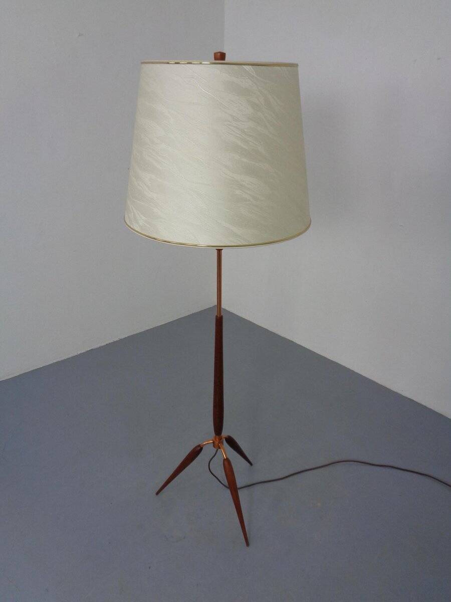 Tripod Teak & Copper Floor Lamp from Fog & Mørup, 1960s