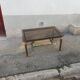 Table basse vintage laiton et verre fumé marron