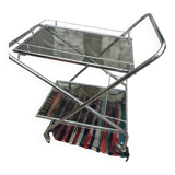 Chrome-plated metal serving trolley