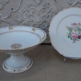 Compotier and plate painted porcelain Old Paris XIXth