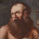 Antique religious painting from the 17th century, Penitent Saint Jerome