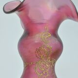 Old pair of vases glass paste enhanced with golden enamel art nouveau décor