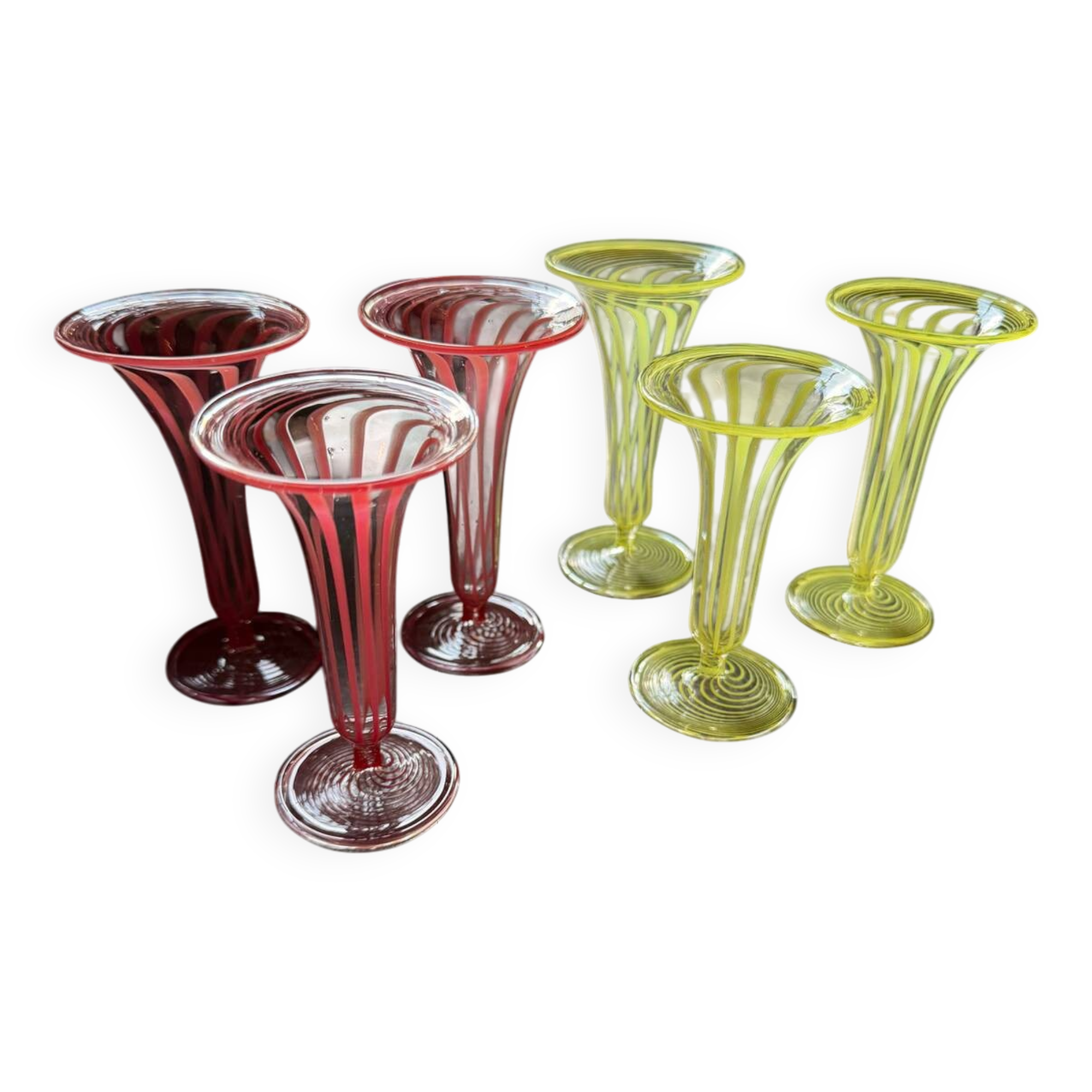 6 mouth-blown twisted glasses from 1925, Germany