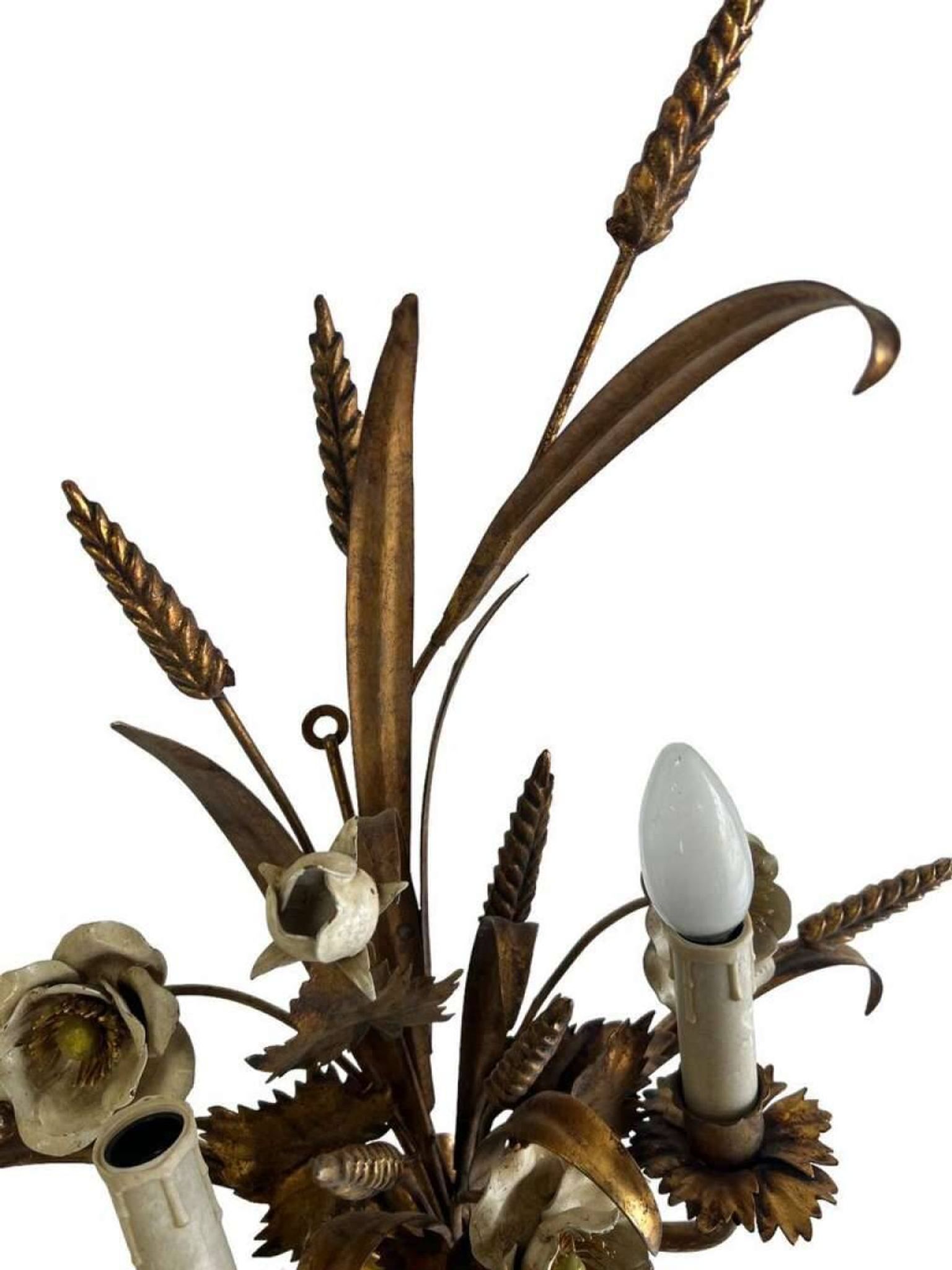 Vintage wheat 'golden' wall light with flowers: french style