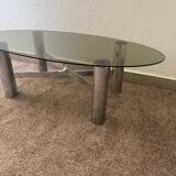 Chrome metal coffee table with smoked glass from the 70s