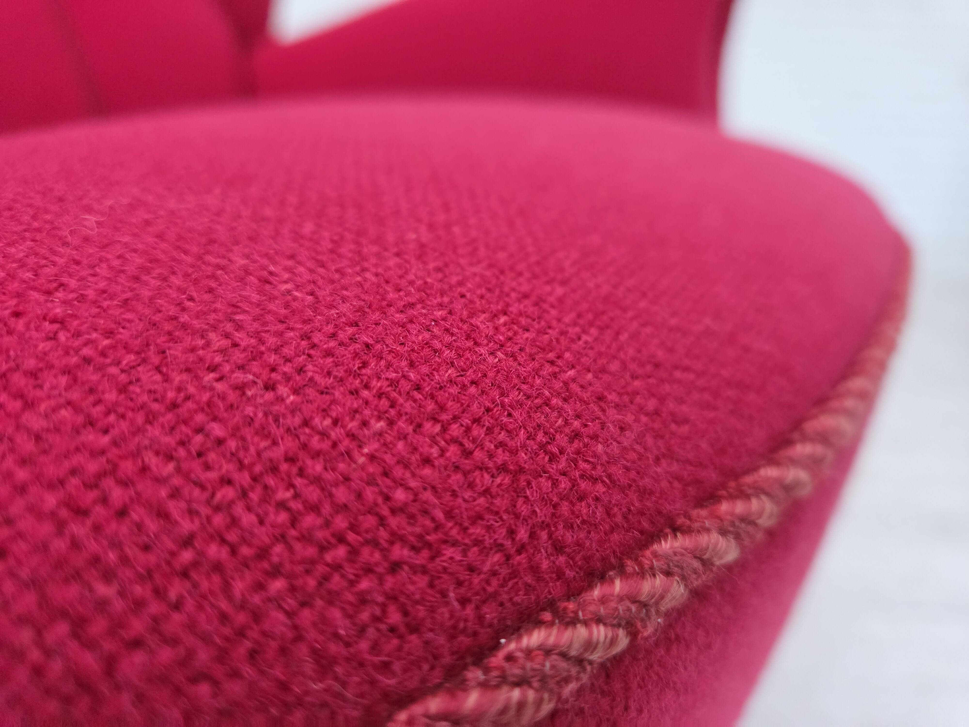 1960s, Danish armchair, furniture wool, beech wood logs.