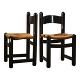 Chaise rustique en osier avec cadre en bois massif, 2 pièces