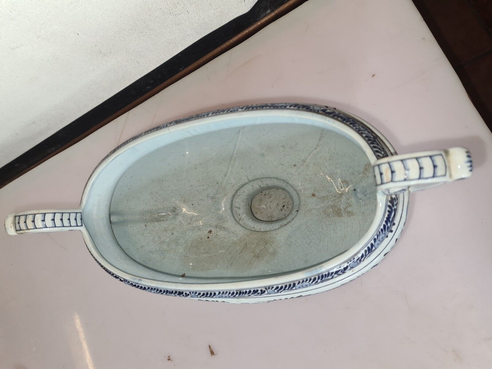 Delft earthenware planter with mill decoration