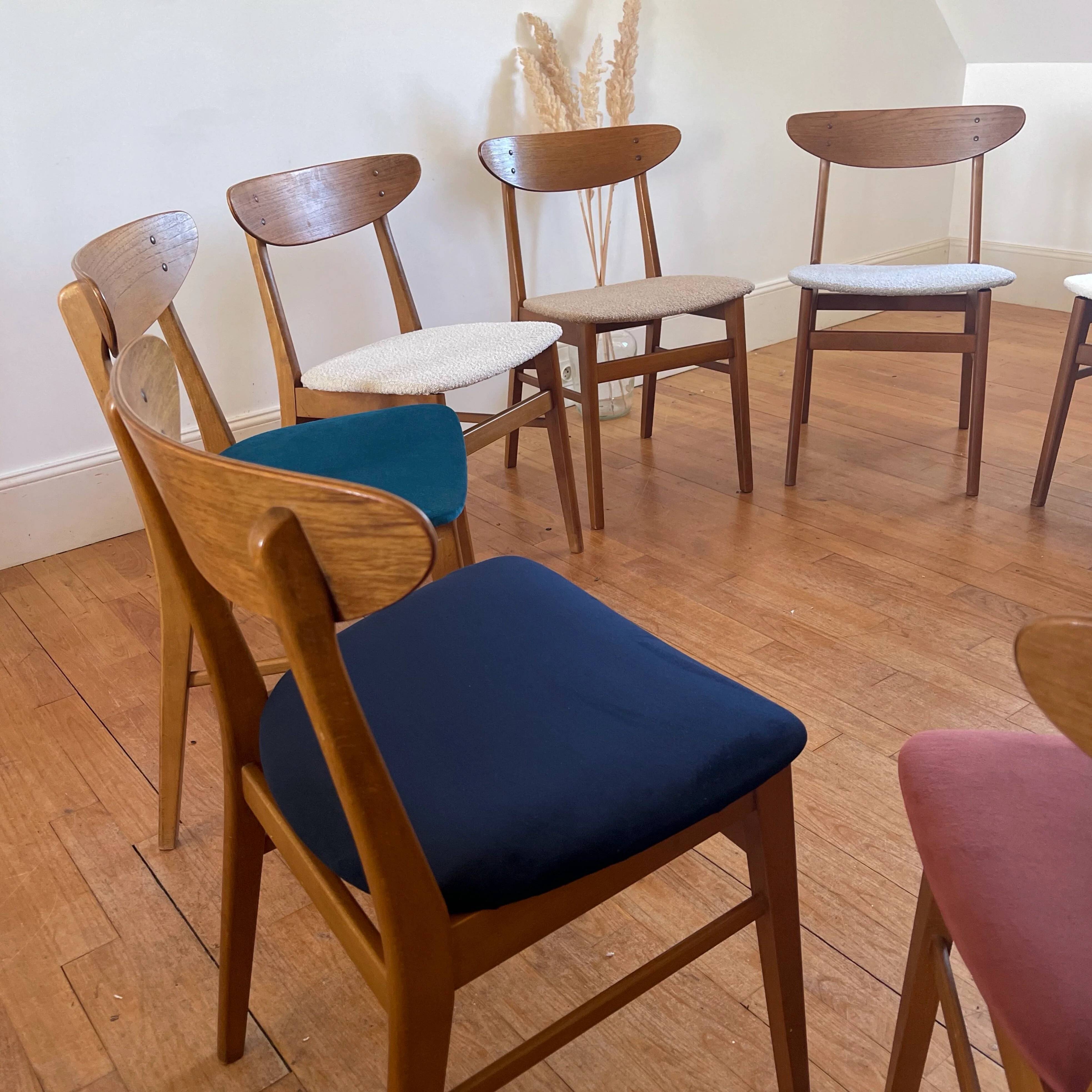 Vintage Farstrup 210 Scandinavian chairs in stained beech and teak