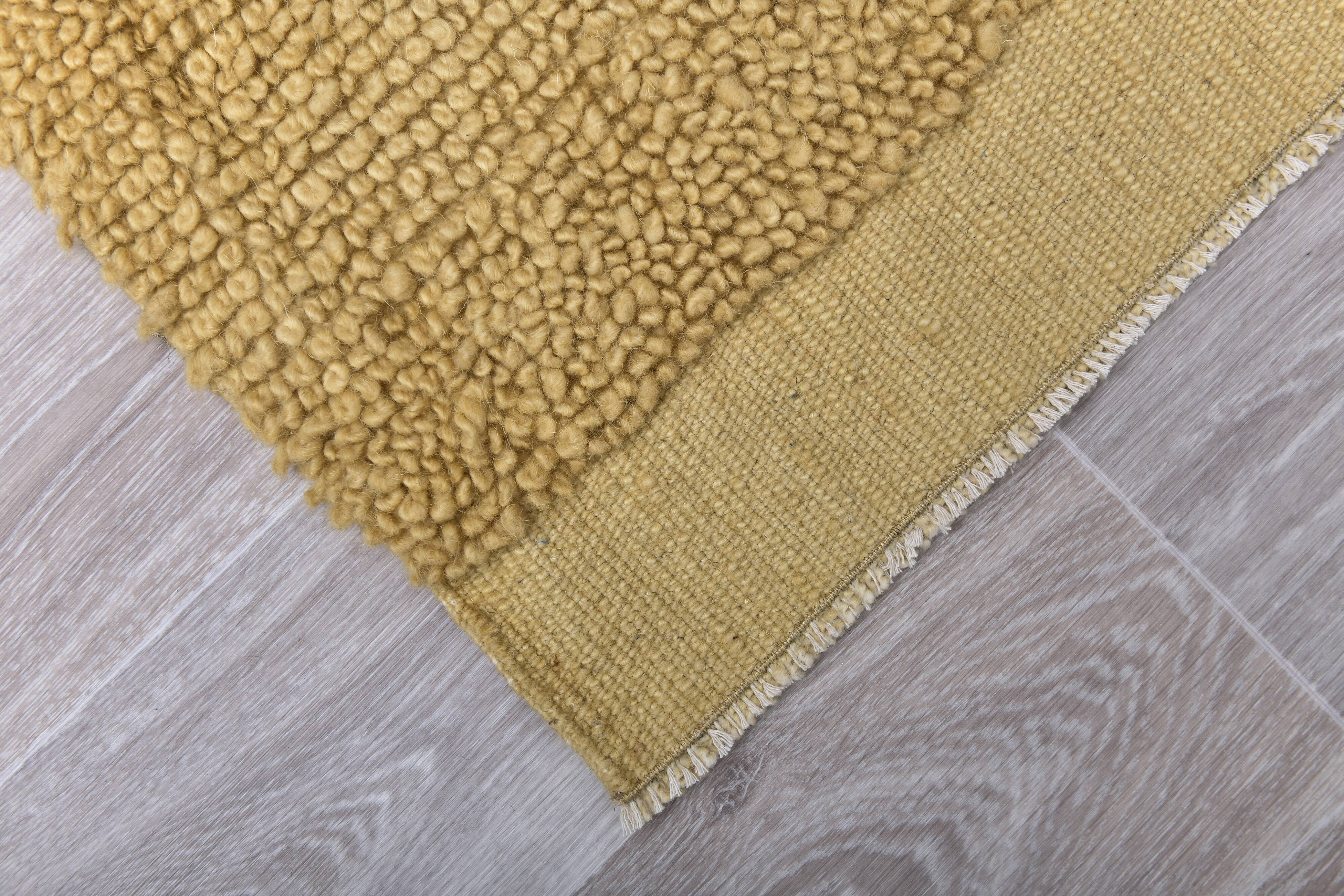Mustard Moroccan Wool Berber Rug 133x211Cm