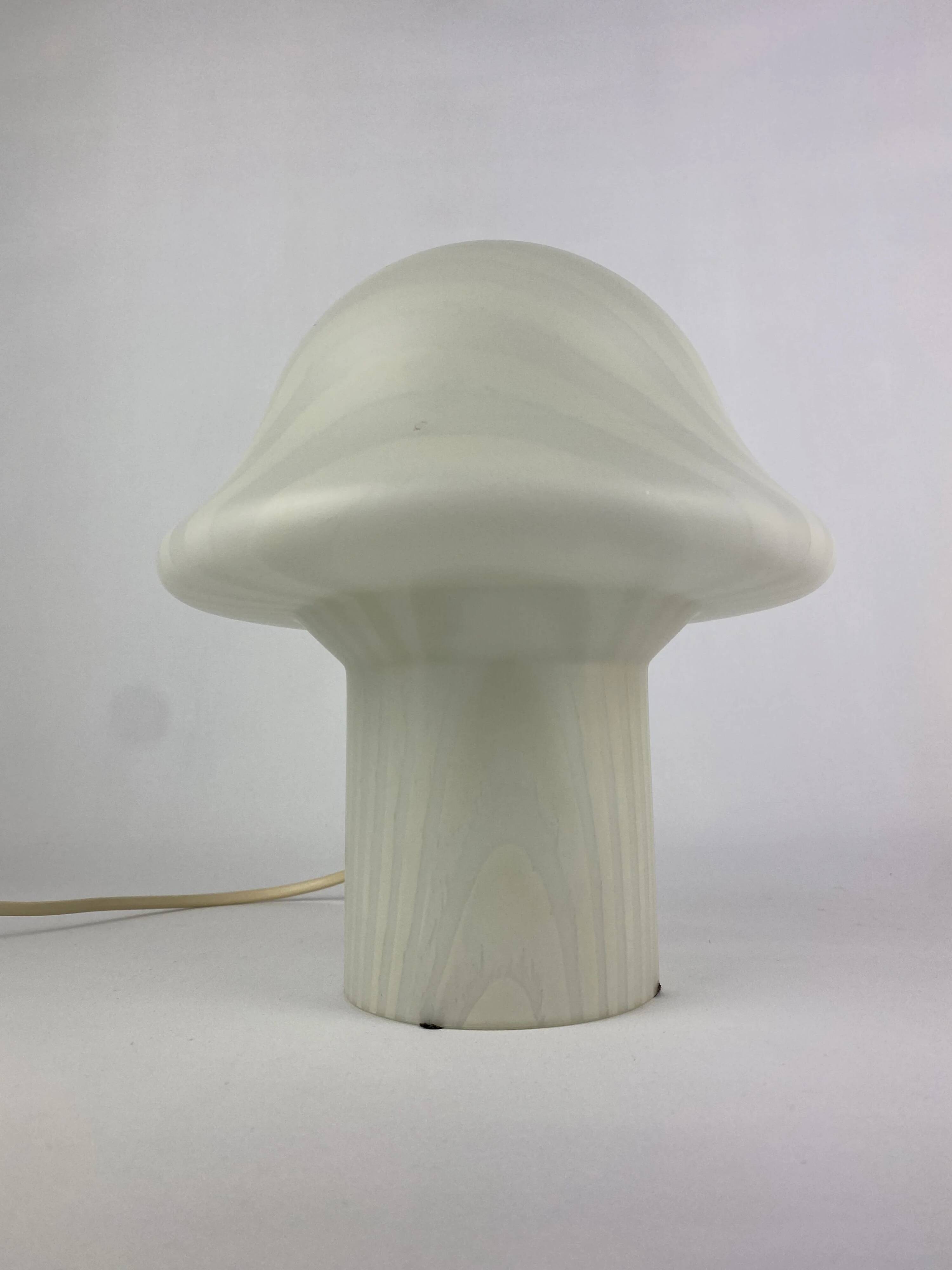 Mushroom table lamp by Peill and Putzler in striped glass, 1970.