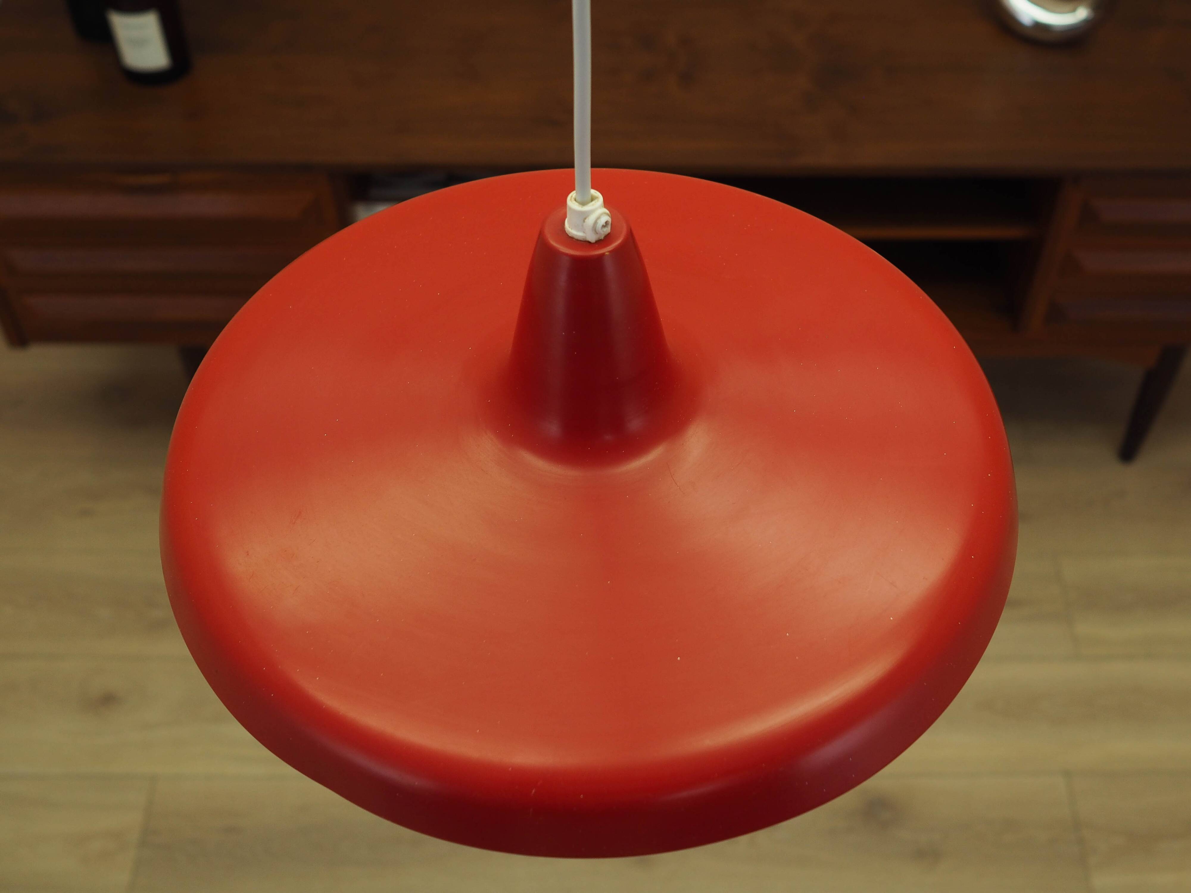 Danish red metal pendant lamp, industrial style, 1960s