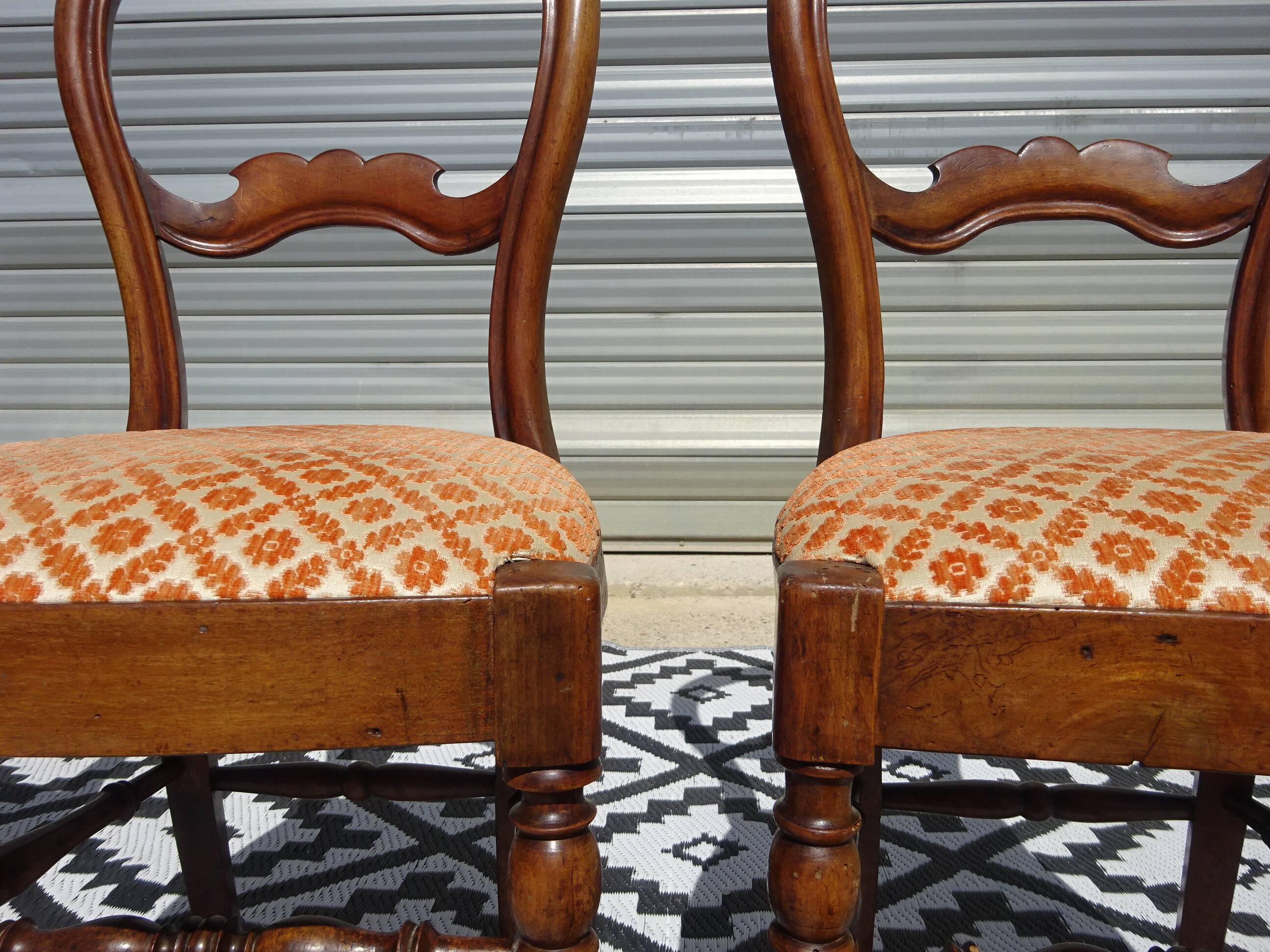 Antique Louis Philippe style chairs in walnut and velvet