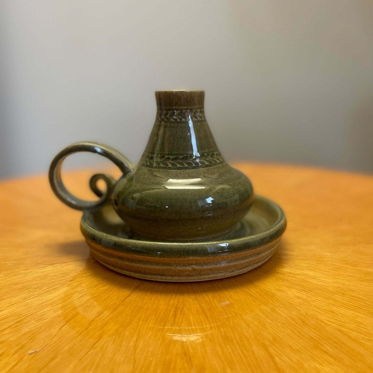 Pair of vintage glazed stoneware candle holders