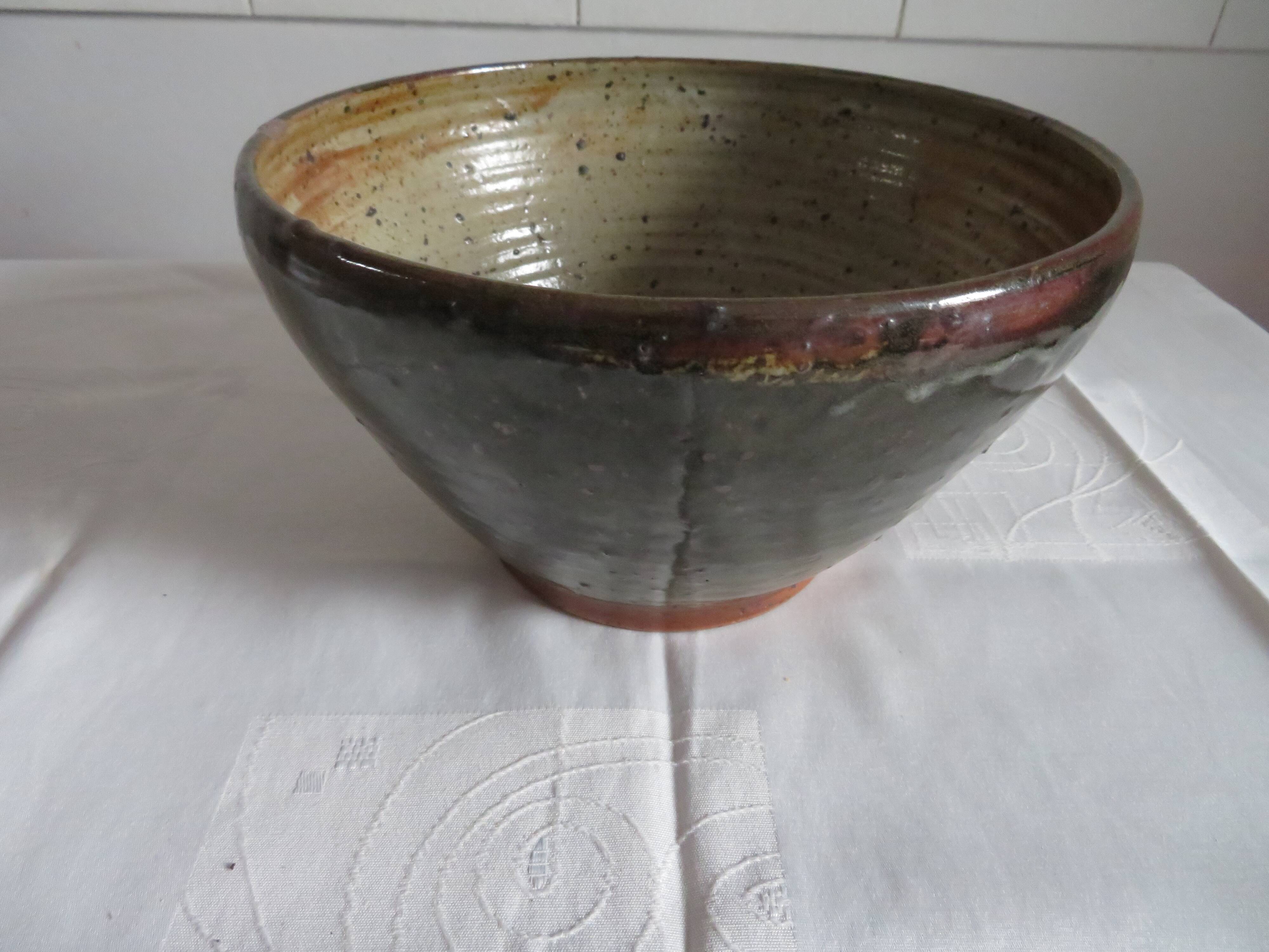 Large vernide sandstone bowl (by a ceramic potter)